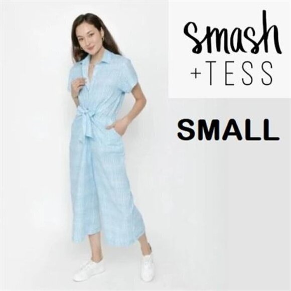 Smash + Tess, Women's Fresh Romper Jumpsuit In Smash Stripe -Blue/White. Size: S - Picture 2 of 15